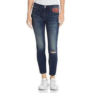 Current / Elliott The Stiletto Plaid Pocket Skinny Jeans In Erwin Red Tartan 30